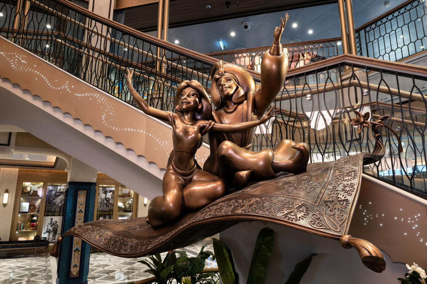 Aladdin and Jasmine in the Grand Hall of the Disney Treasure