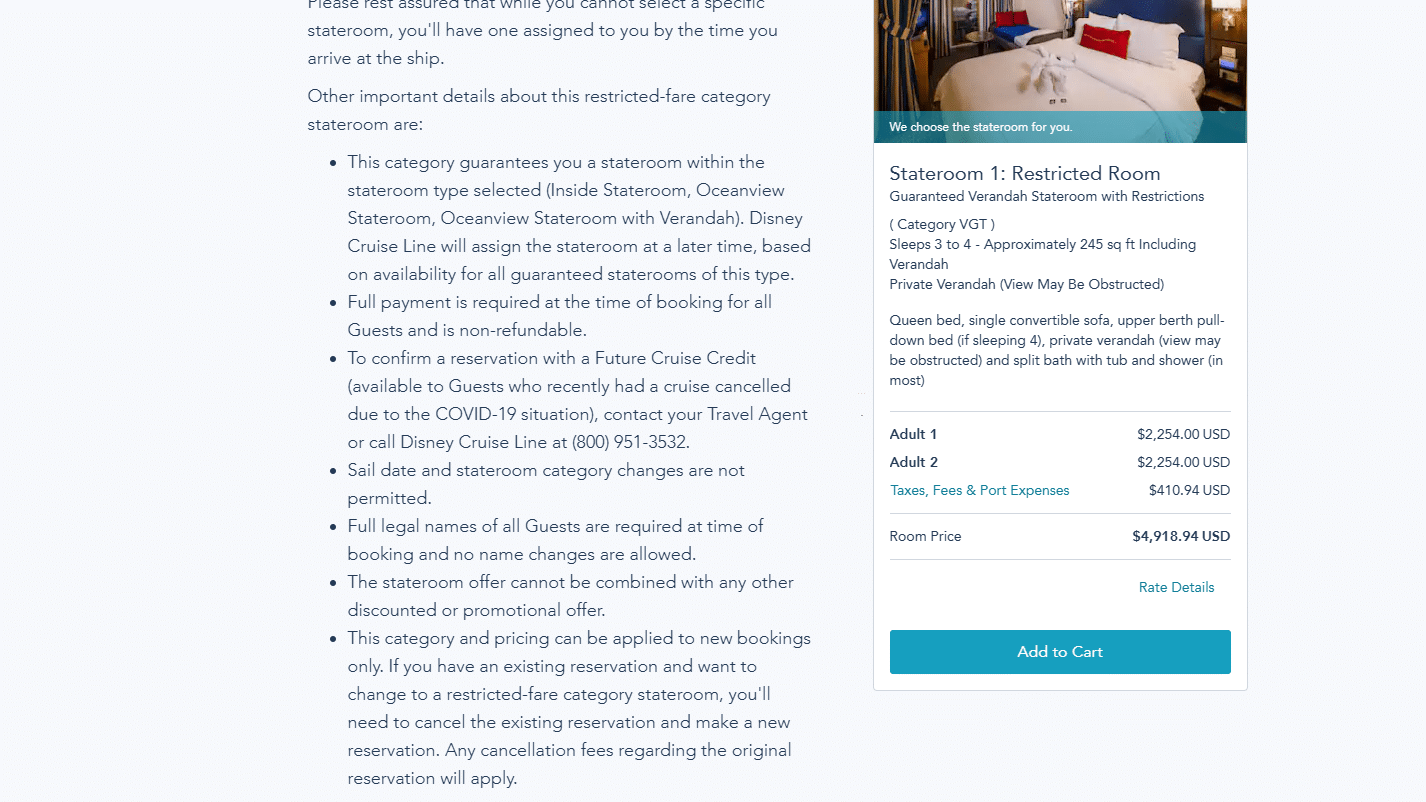 Restricted Rooms on Disney Cruise Guaranteed Stateroom
