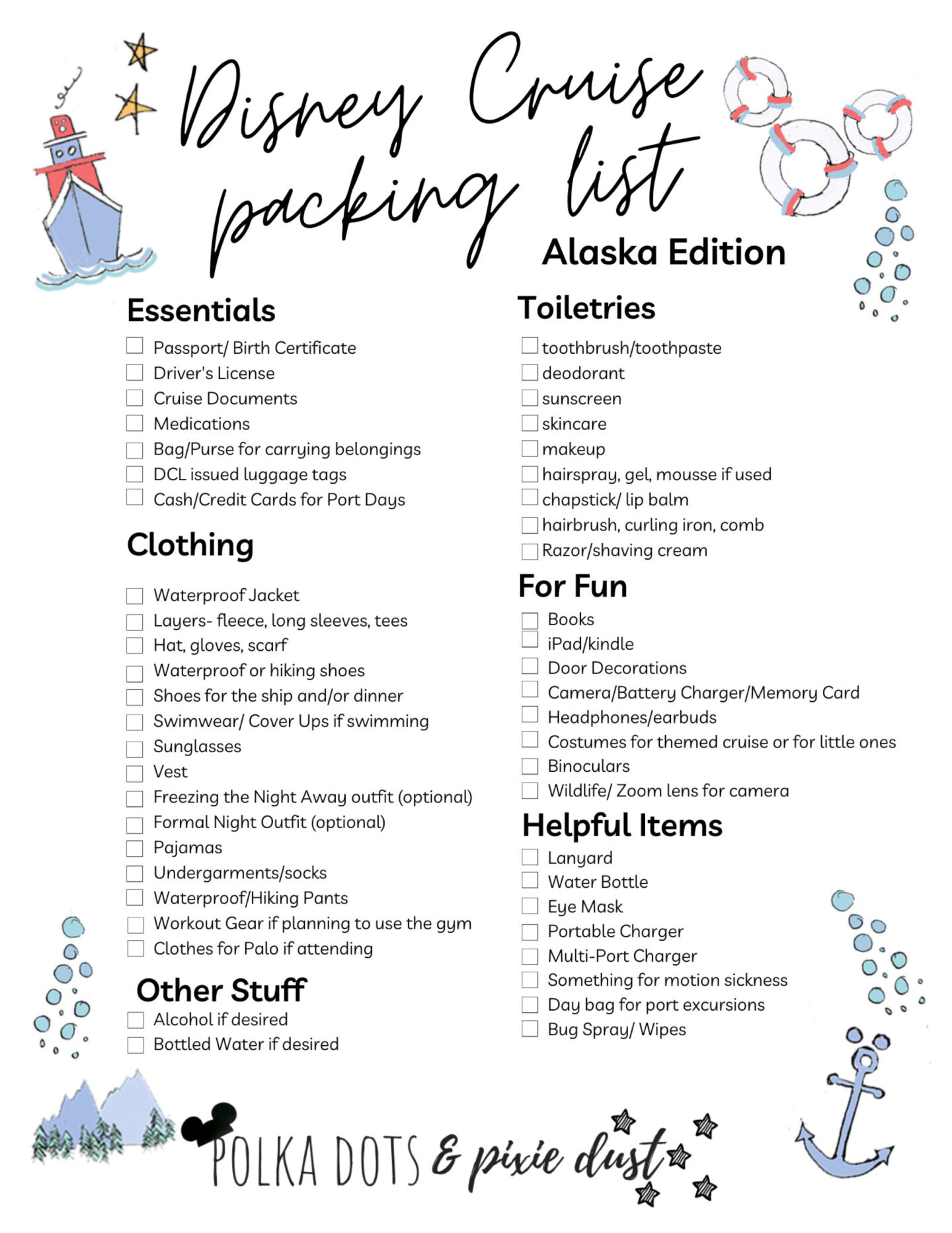 alaska cruise packing list
