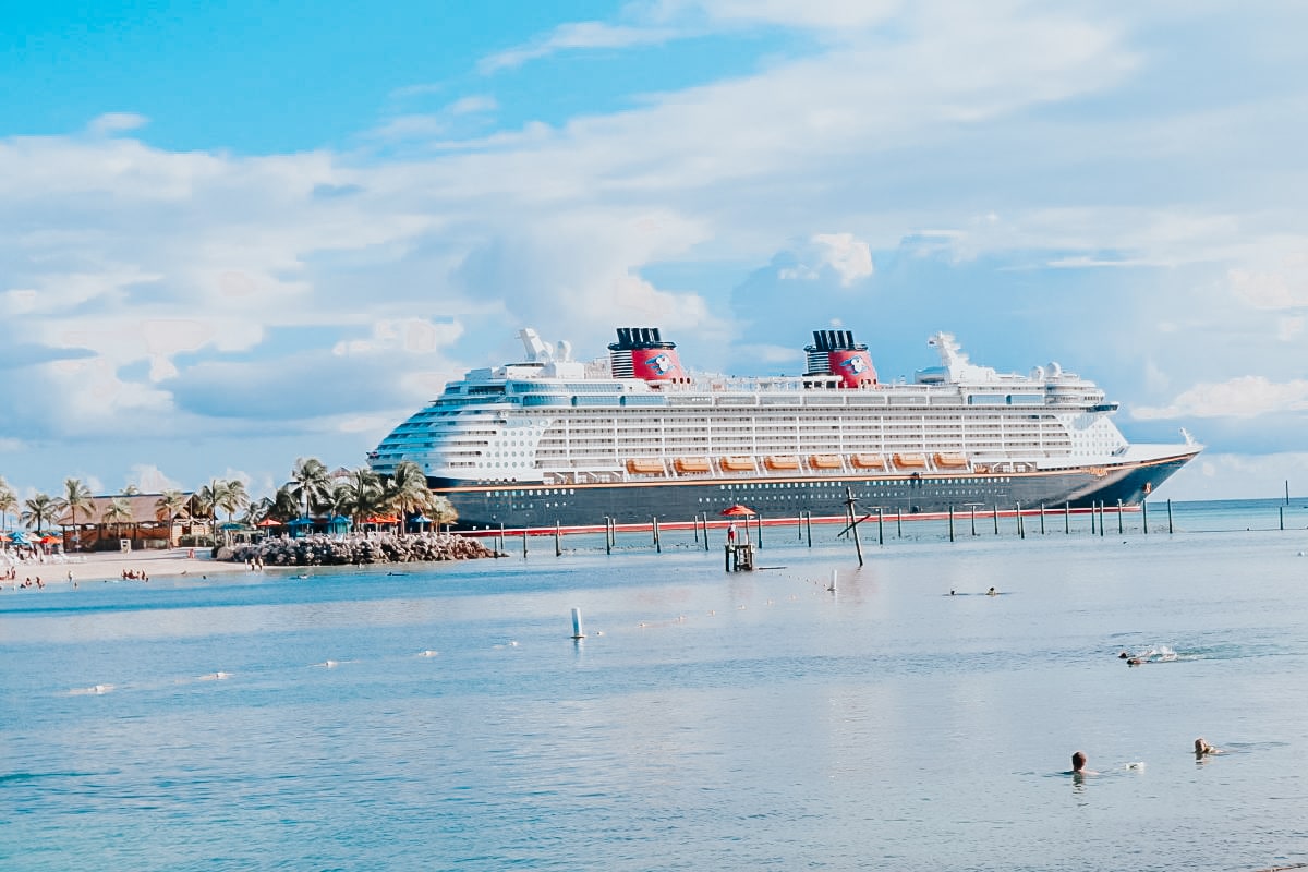 Disney Cruise Ship docked at island