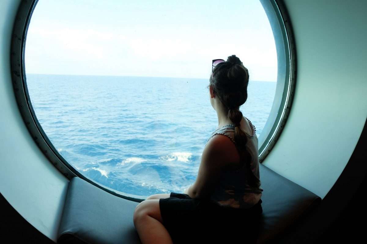 Porthole on a Disney Cruise ship Seat with Gianna