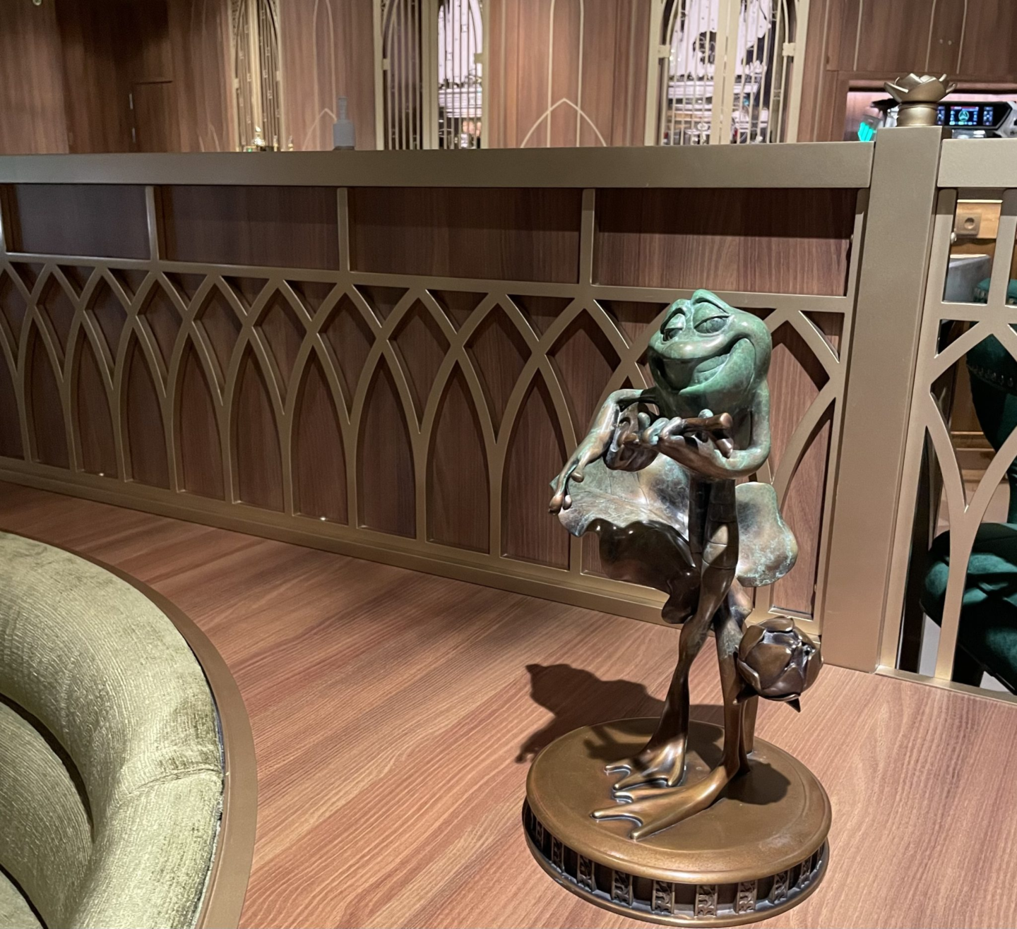 Frog Statue at the Bayou Lounge on the Disney Wish
