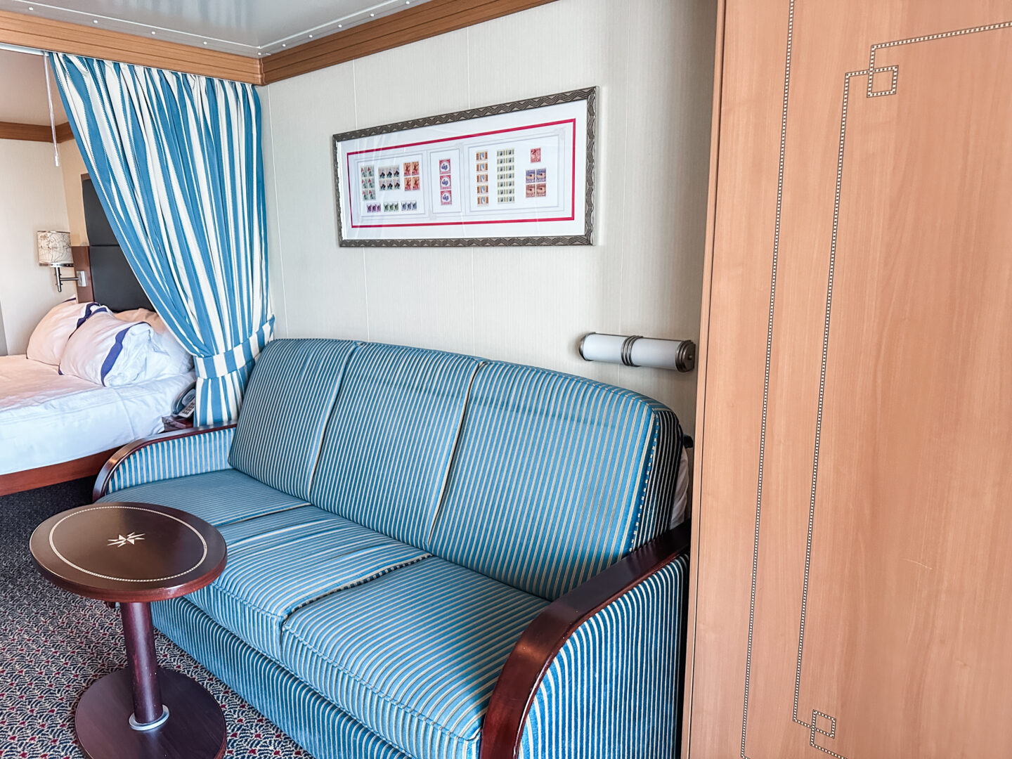 Disney Fantasy 8094 living area. Deluxe Family Oceanview with verandah on Disney Cruise Line.