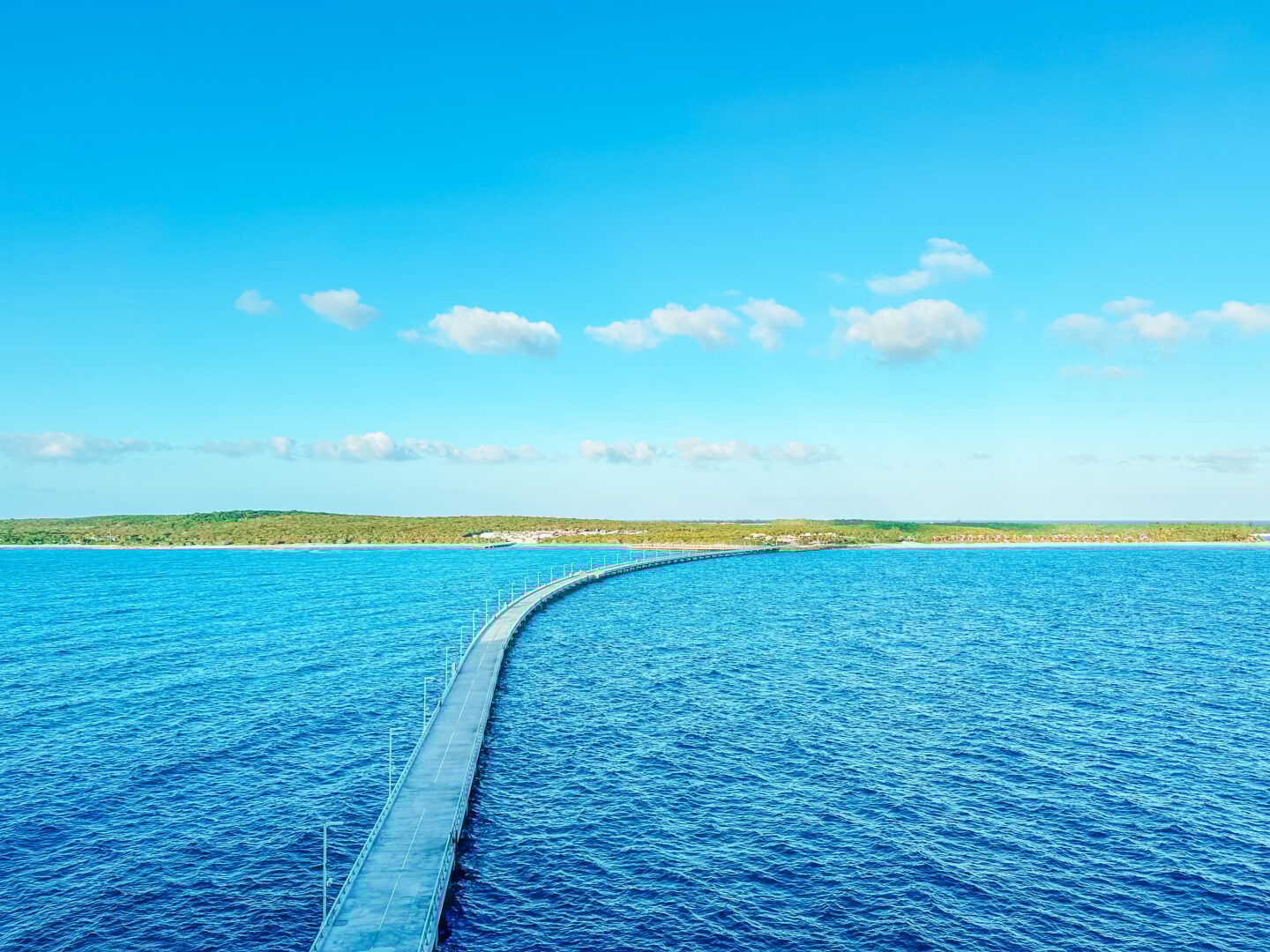 1/2 mile Pier at Disney's Lookout Cay to Lighthouse point. Expect this pier to take about 10-15 minutes to walk.