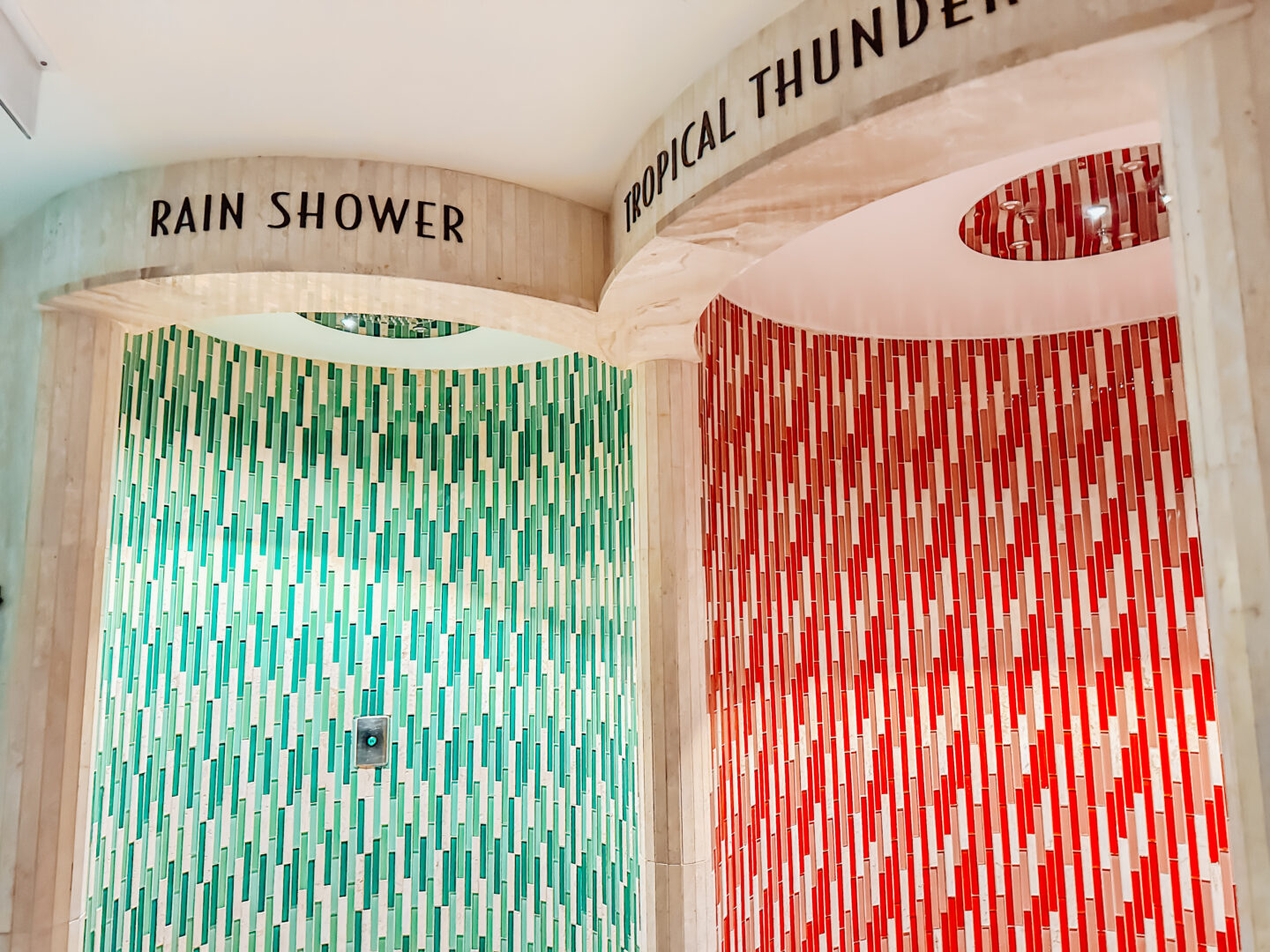 Rain Shower and Tropical Thunderstorm aromatherapy showers on the Disney Magic. Disney Cruise Line Aromatherapy showers in Senses Spa.