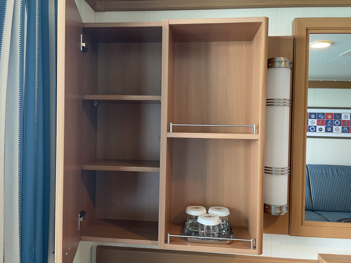 Storage in Disney fantasy cruise cabin. Drawers and storage space on Disney Cruise Line 