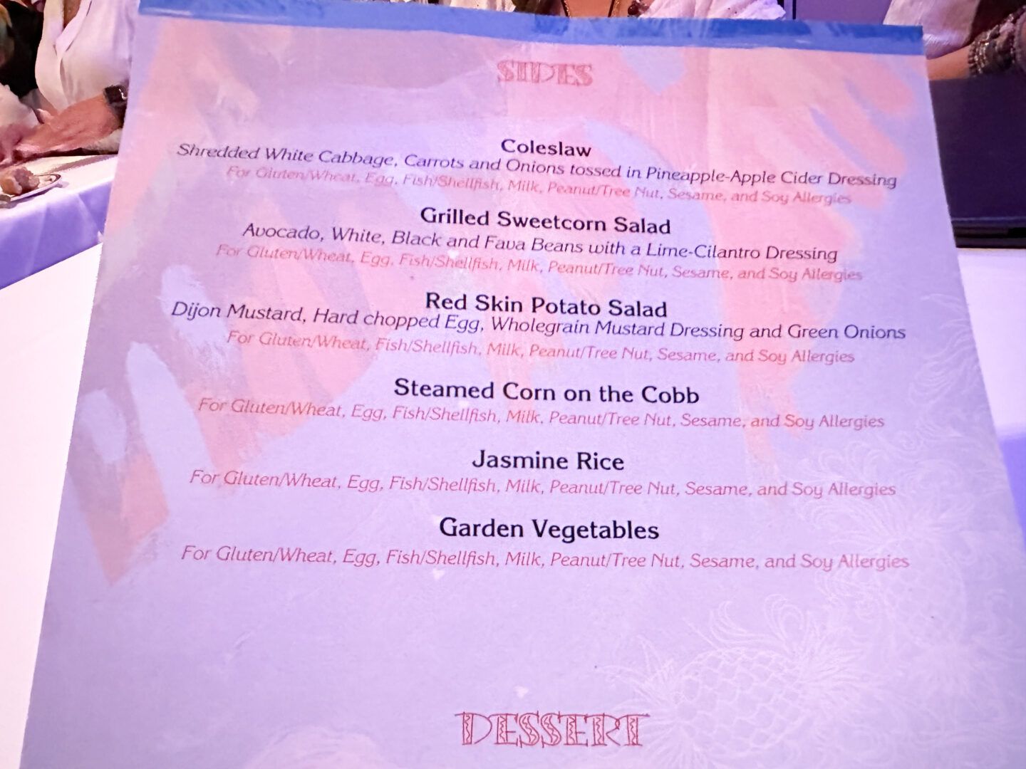 Menu for Castaway Cay Allergy Friendly