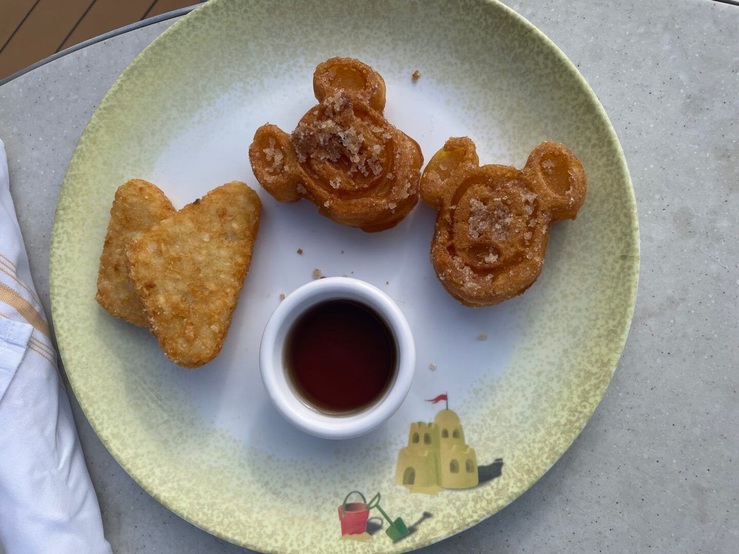 Allergy friendly churro Mickey waffles from cabanas on a Disney Cruise.