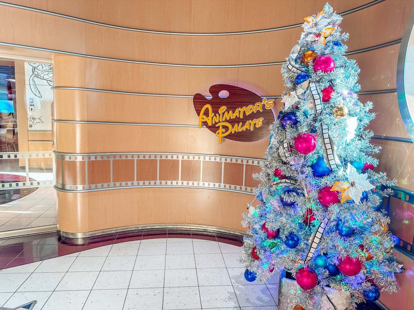 Disney Cruise Line Very Merrytime decorations at Animator's Palate