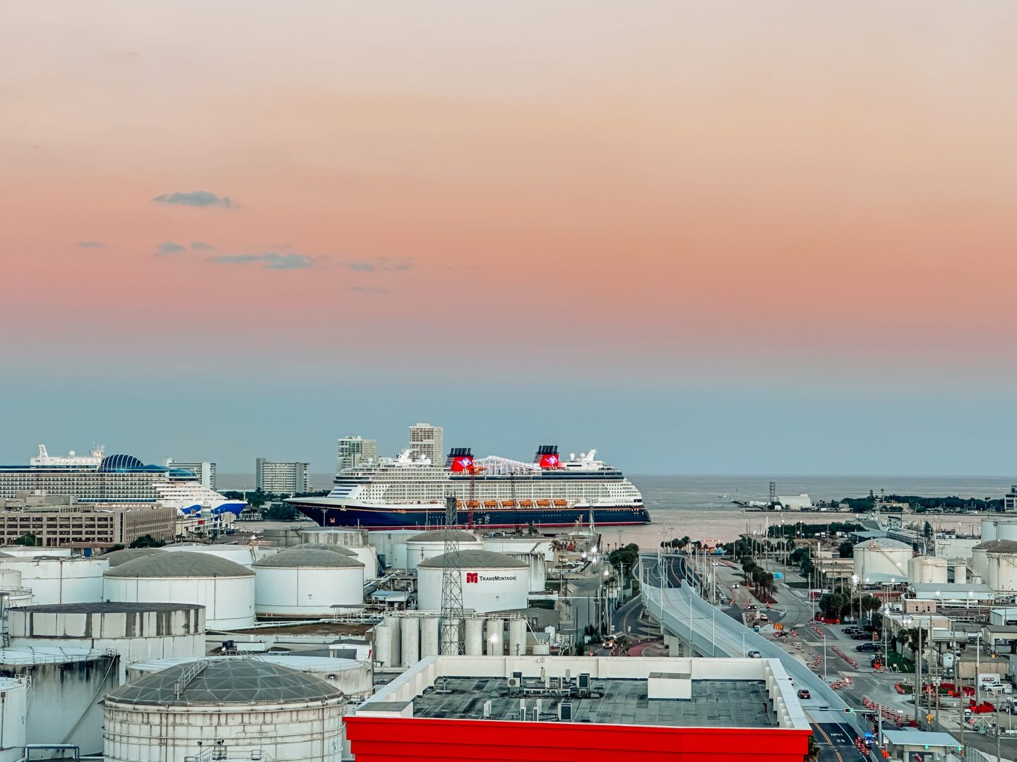 Aloft Airport Hotel Fort Lauderdale view of Disney Destiny at Port Everglades from the rooftop 